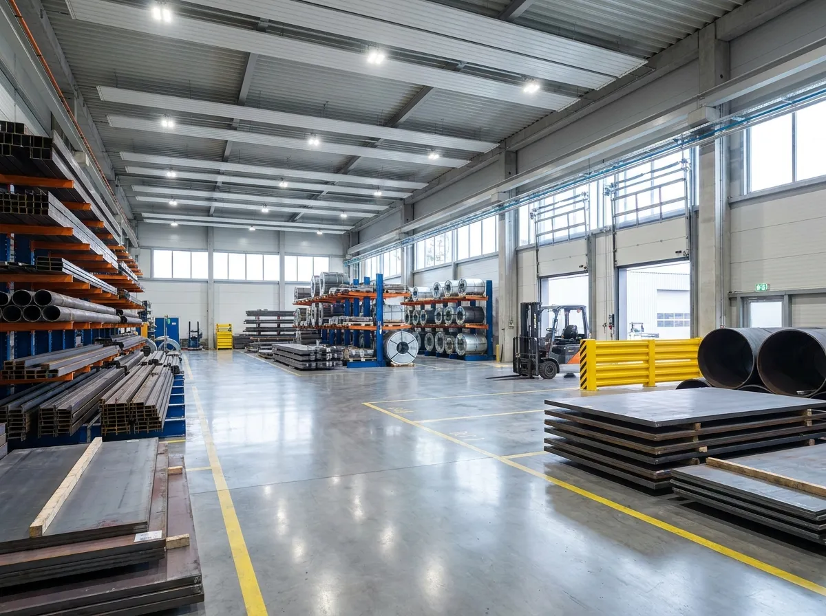 Industrial warehouse with steel materials